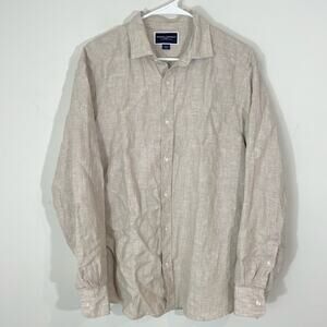 Charles Tyrwhitt Classic Fit Linen Button Up Shirt Mens Sz Medium Oatmeal Beige